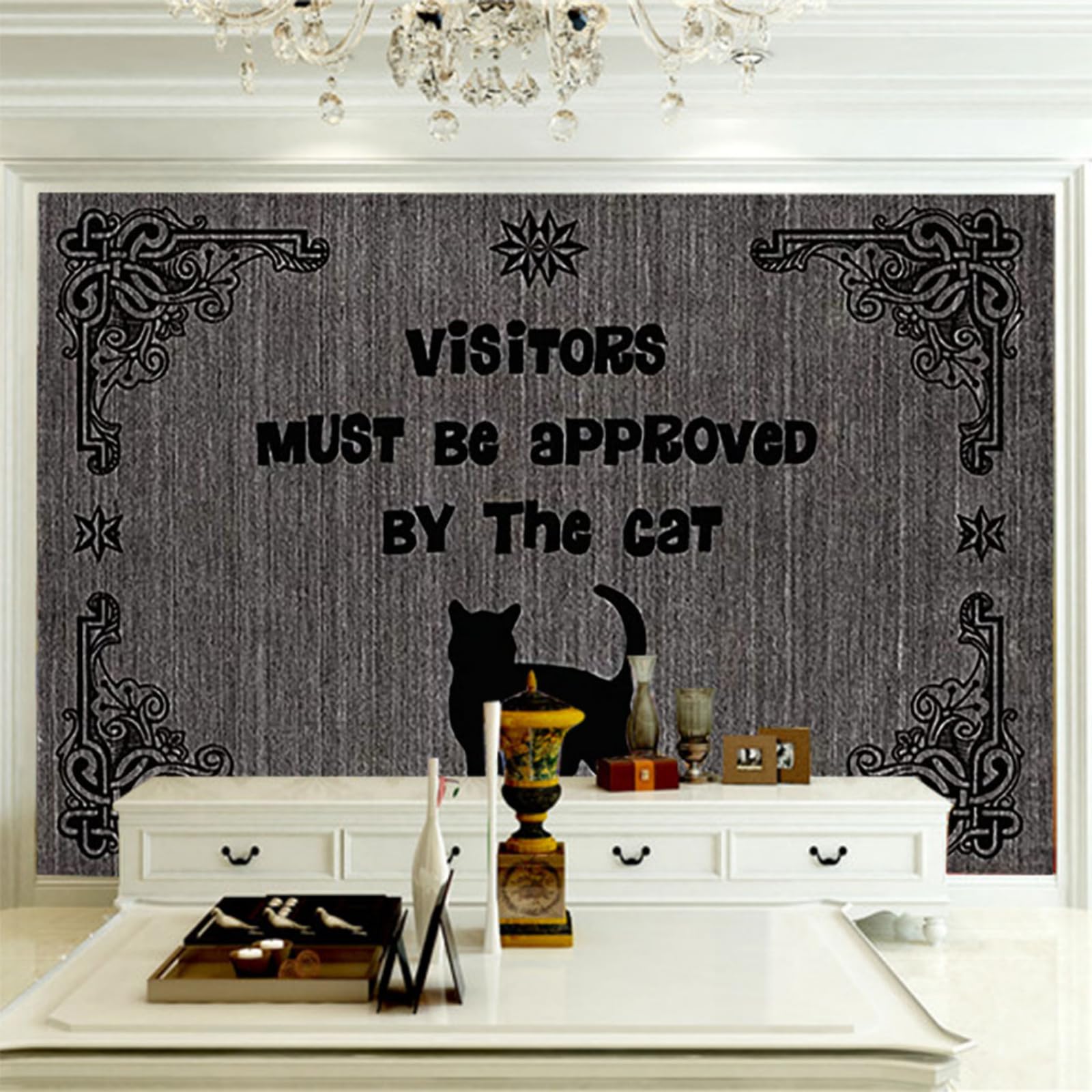 Fresque panoramique 3D chat pour créer un salon accueillant et une décoration de maison unique