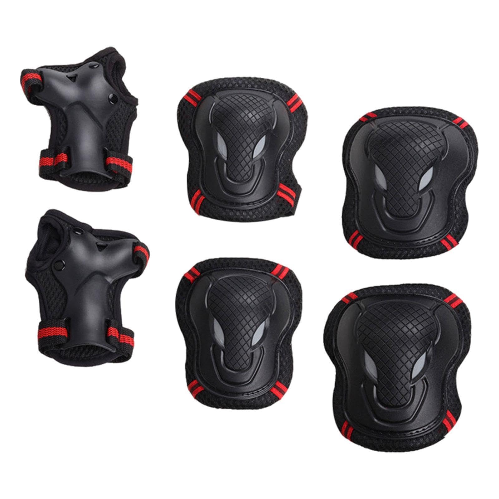 Menolana Hand Pads Elbow Pads Knee Pads Protective Gear Set Riding Skateboarding Portable Skating Comfortable Guards Children Adults, Black Red