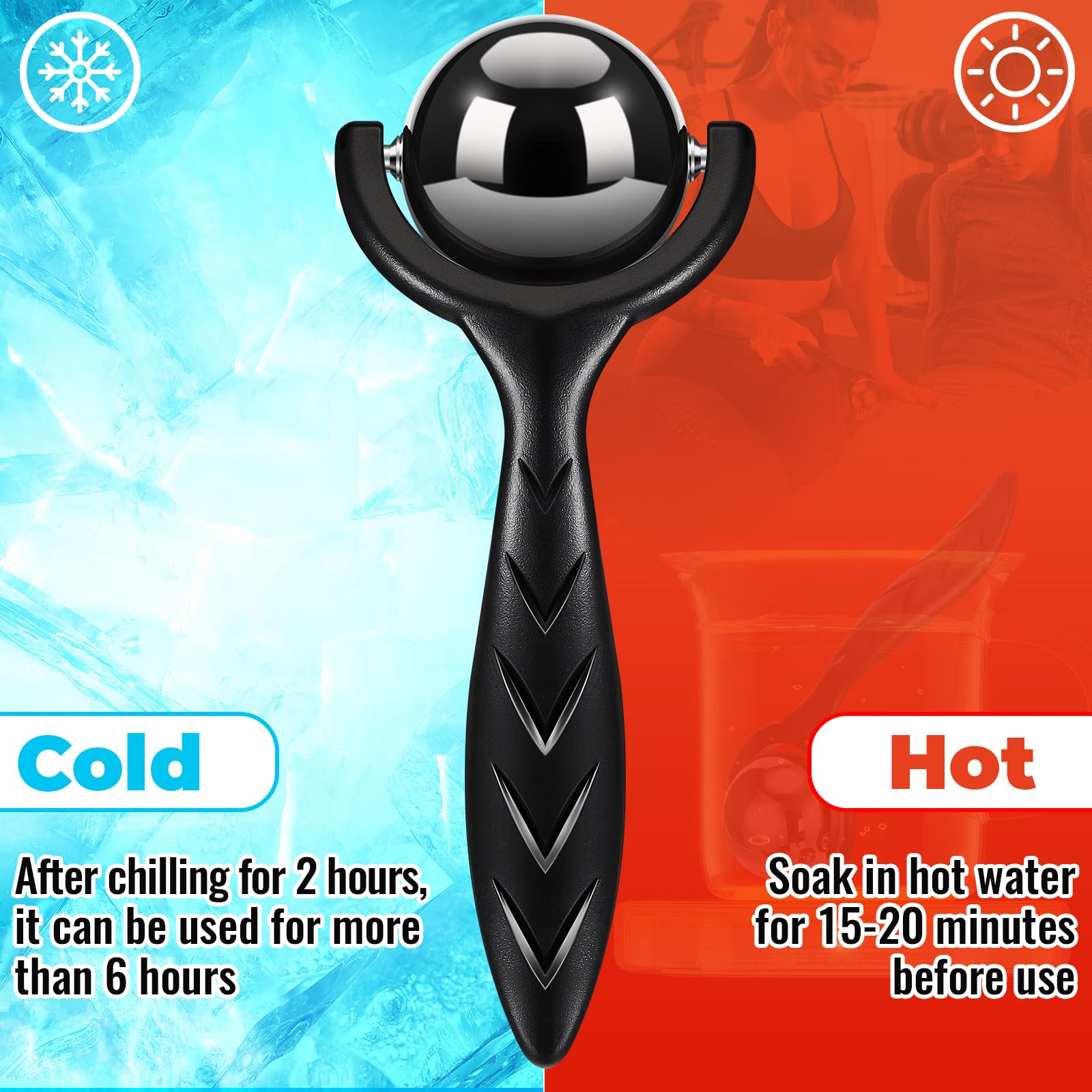 Tatuo Bola de masaje y rodillo de masaje frío con asa, herramientas de masaje, rodillo muscular, masajeador de hielo para aliviar el frío y el calor, dolor muscular, cuerpo, cuello, espalda, pies