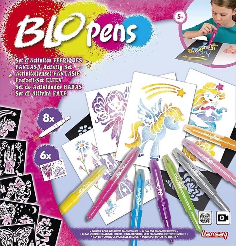 Lansay - Blopens - Set De Actividades Mágicas - Rotuladores para Soplar con Plantillas Reutilizables - Set Creativo para Dibujos De Hadas Niños +5 Años - Artística