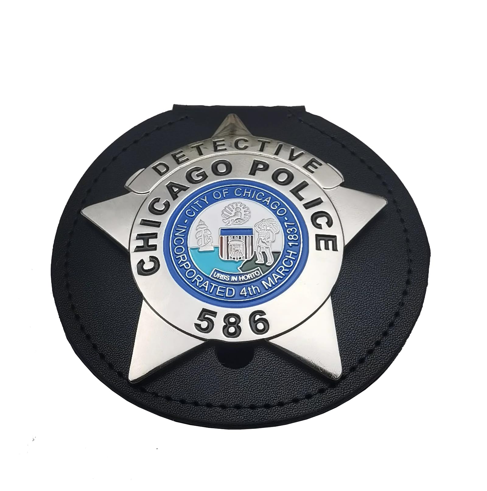 DOGOZ US Detective Chicago Police Badge with Inlaid Leather Case