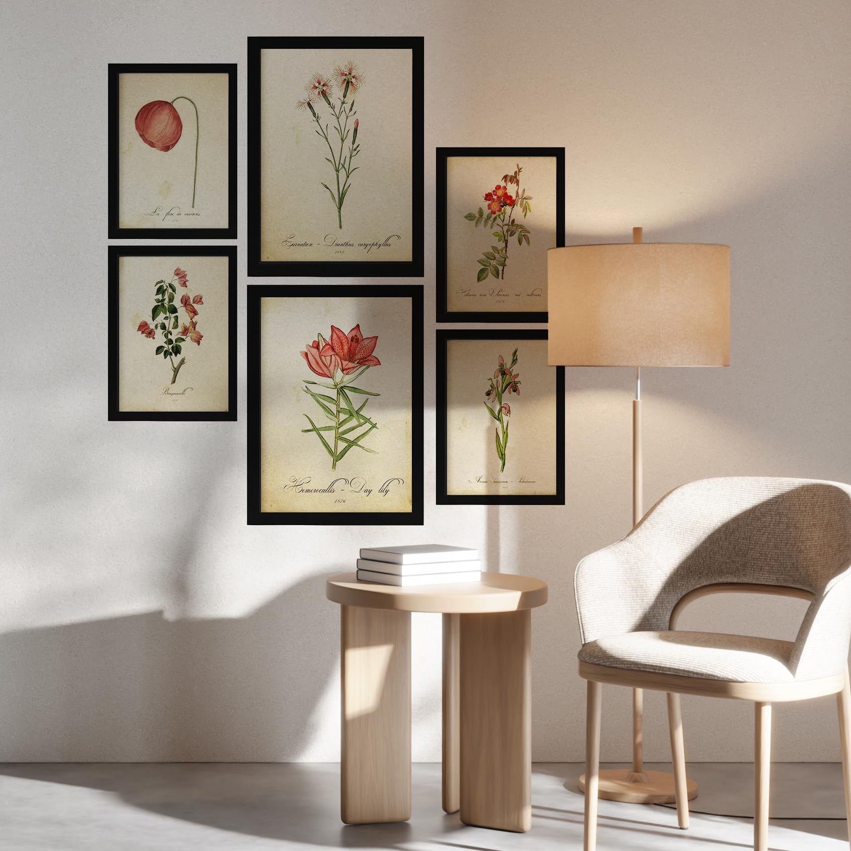 Nacnic Posters de Flores Rojas. Ilustraciones de Naturaleza y Botánica Estilo Papel Vintage con Temas Florales. Diseño Moderno para la Decoración de Interiores. A4 & A3 Marcos Negros.