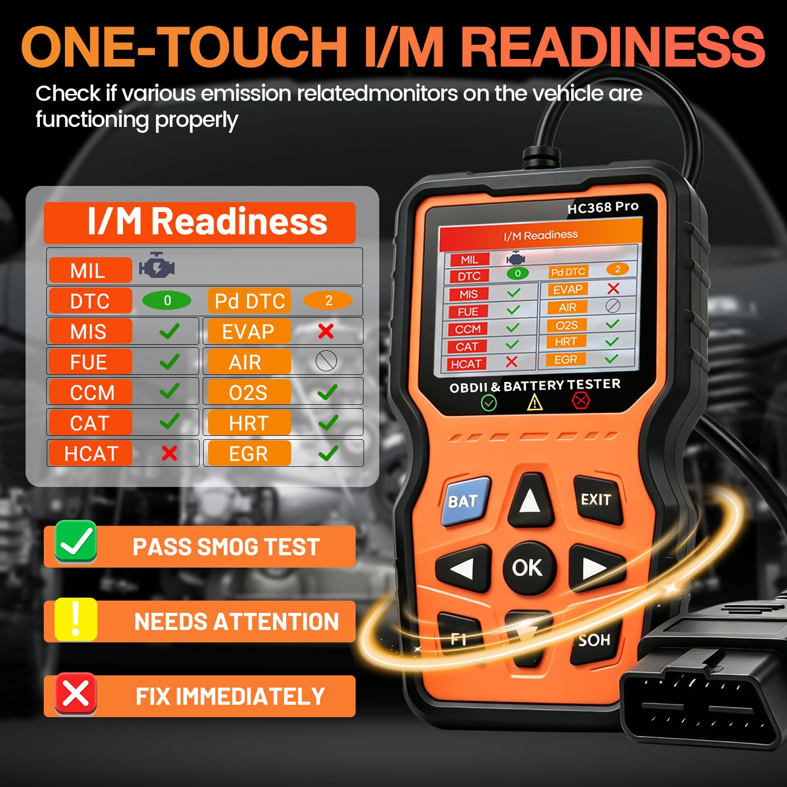 OBD2 Diagnosegerät & Batterietester 2 in 1,OBD EOBD+CAN Scanner Auslesegerät mit vollständigen OBD2 Funktionen,12V Autobatterie Tester mit Batterie- Anlasser- und Ladetest für alle Fahrzeuge