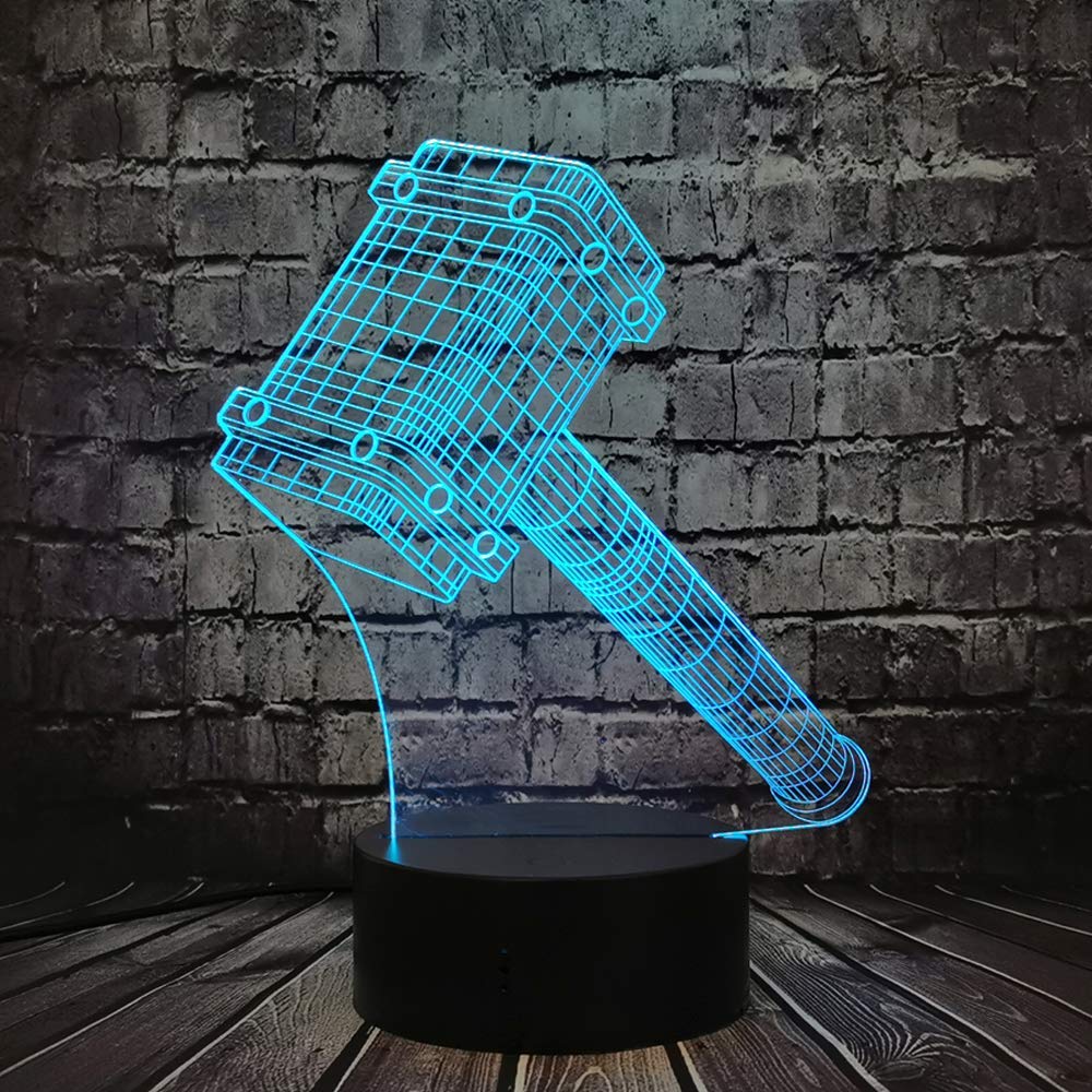 Mjollnir Thor Hero Cartoon Light 3D Optical Illusion Miracle Avengers Marvel Legend Thor Hammer LED Night Light for Boy Bedroom Decor Home Mood Table Lamp Holiday Xmas Birthday Gift for Teens Kid Toy