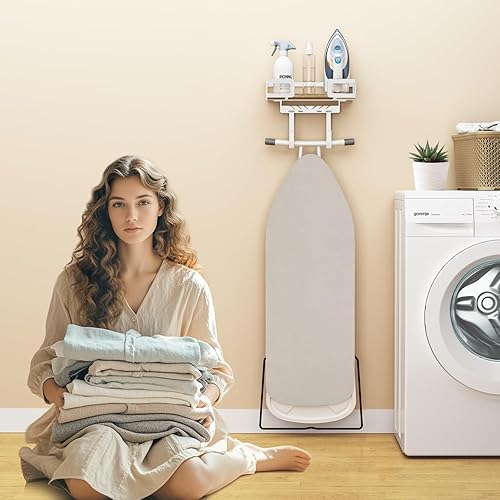 Miniatura 6 de Soporte de pared para tabla de planchar, colgador de pared para tabla de planchar, costura, organización de lavandería, blanco, en forma de T y V,