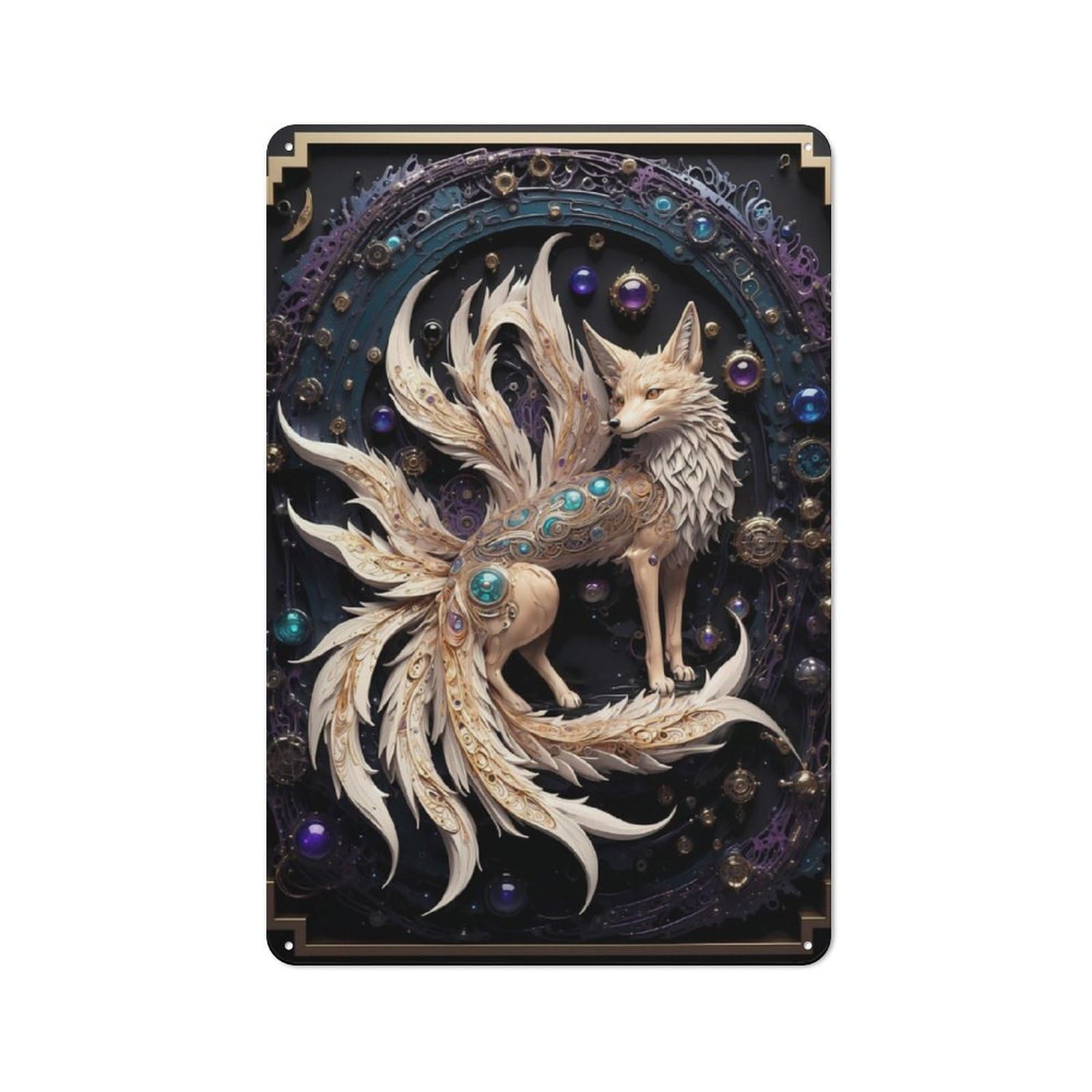 Junmoney Legend Nine Tailed Fox Bistro Style Tin Wall Sign 30X20cm, Shop Wall Decor For Takeaway, Bar, Kitchen Or Counter Area