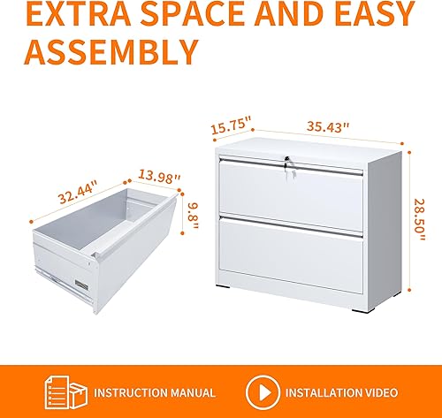 Miniatura 3 de Archivador de 2 cajones con cerradura, archivador resistente para oficina en casa, pequeño organizador de oficina de metal, armario de oficina con