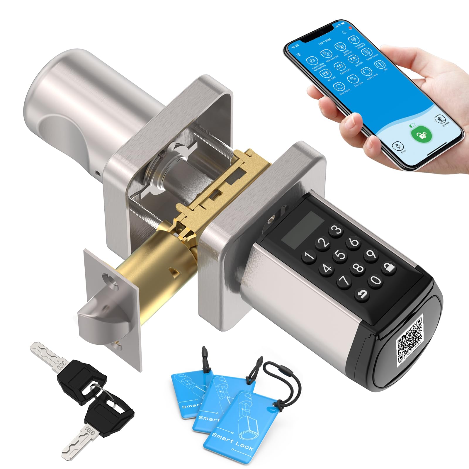 WELOCK WiFi Smart Door Lock, 5-in-1 Keyless Entry Doorknob with Auto-Lock Security, Bluetooth App Control,Passcode,Key Unlock, Easy Installation for