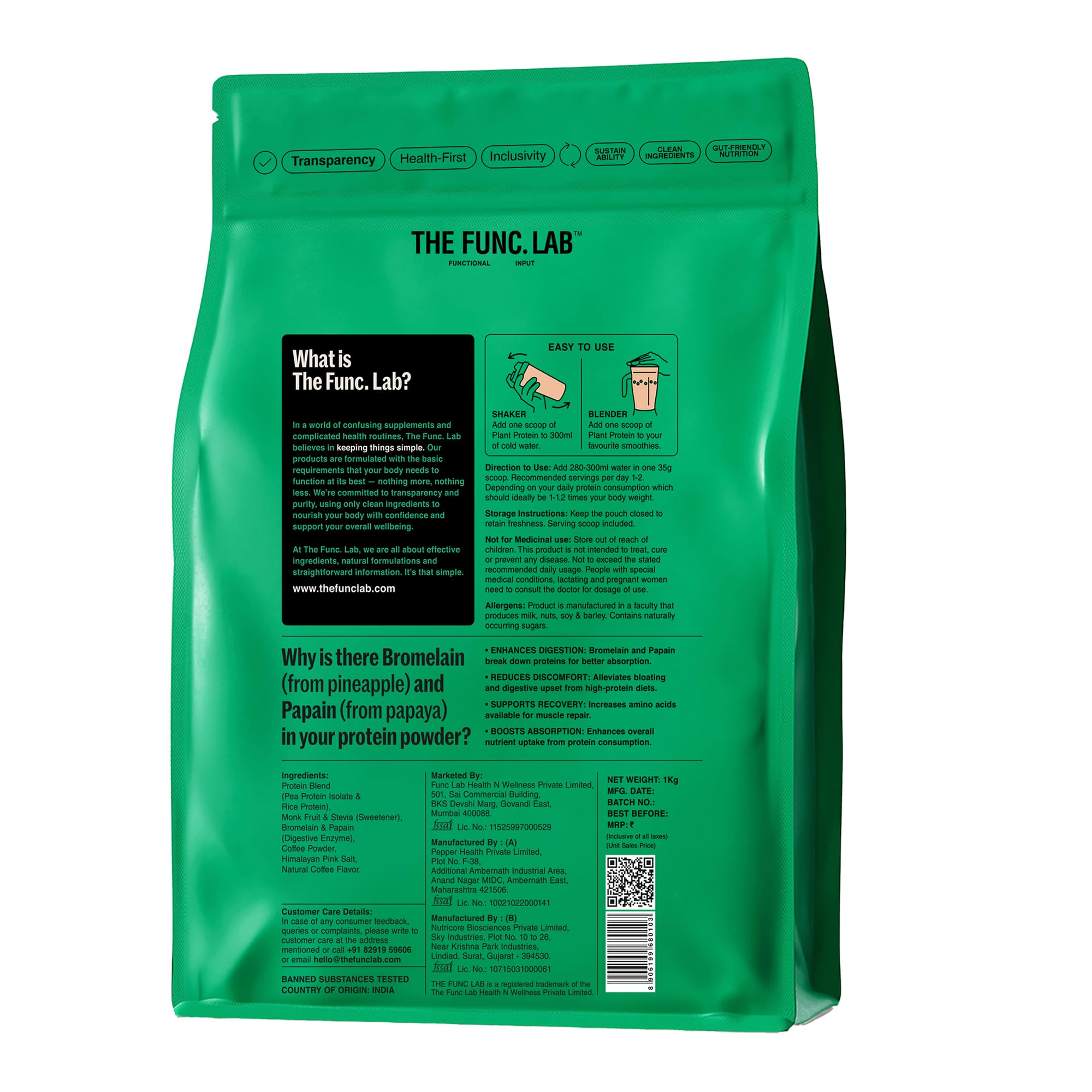 The Func. Lab Plant Protein for Men and Women – Coffee Flavour | 1 kg | 27g Protein per Scoop | Pea and Rice Blend | Vegan, Sugar‑Free | Gut Friendly, Vegetarian — Amazon image 9