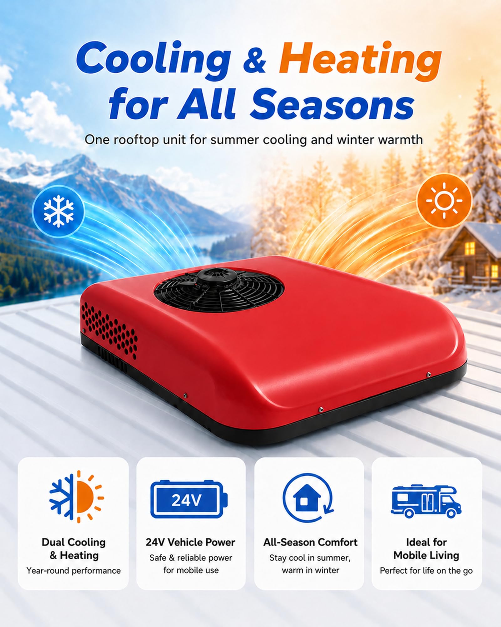 Dachowy Klimatyzator 12V/24V DC do Kampera i Ciężarówki Red-24V
