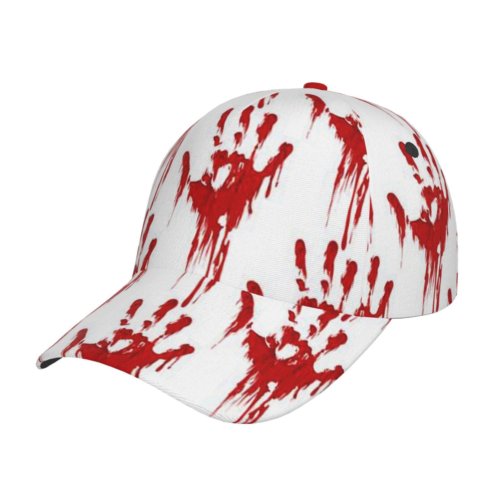Hysdpuzk Men's Bloody Handprints Print Tylish Curved-Brim Baseball Cap - Full Print Polyester Hat For All Seasons And Genders
