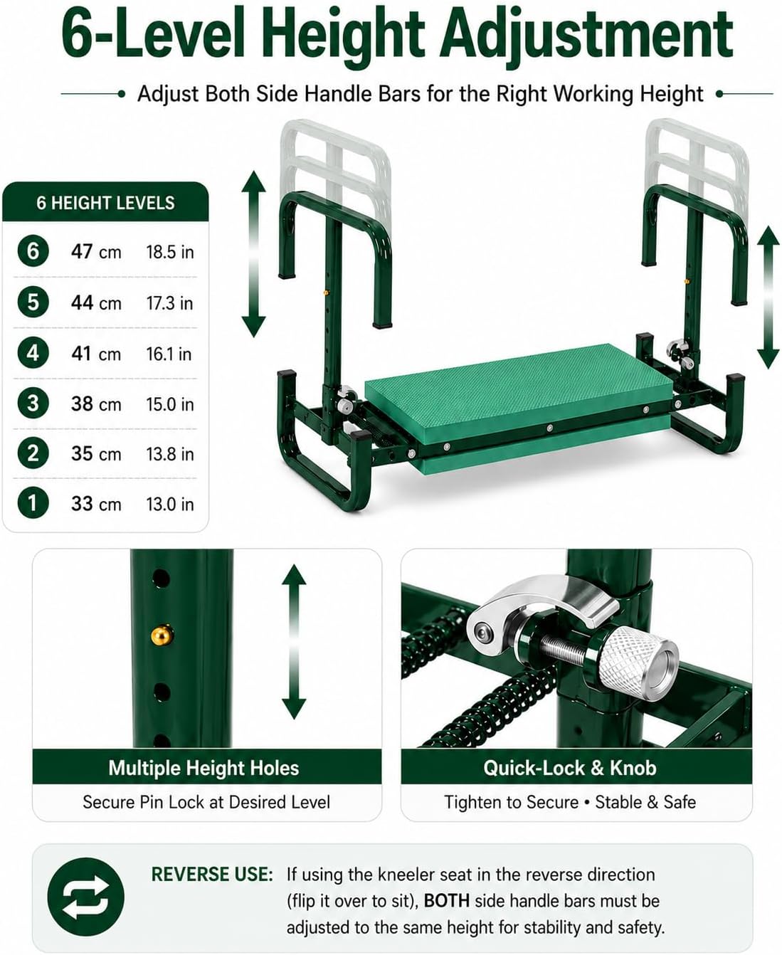 Garden Kneeler and Seat, 6-Level Height Adjustable for Seniors