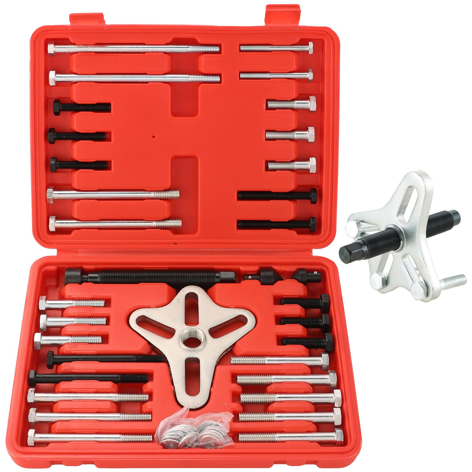 Juego de extractor de equilibrador armónico de 46 piezas, kit de extractor de volante, extractor de polea de cigüeñal, poleas y engranajes de cigüeñal para la mayoría de automóviles, camionetas, SU