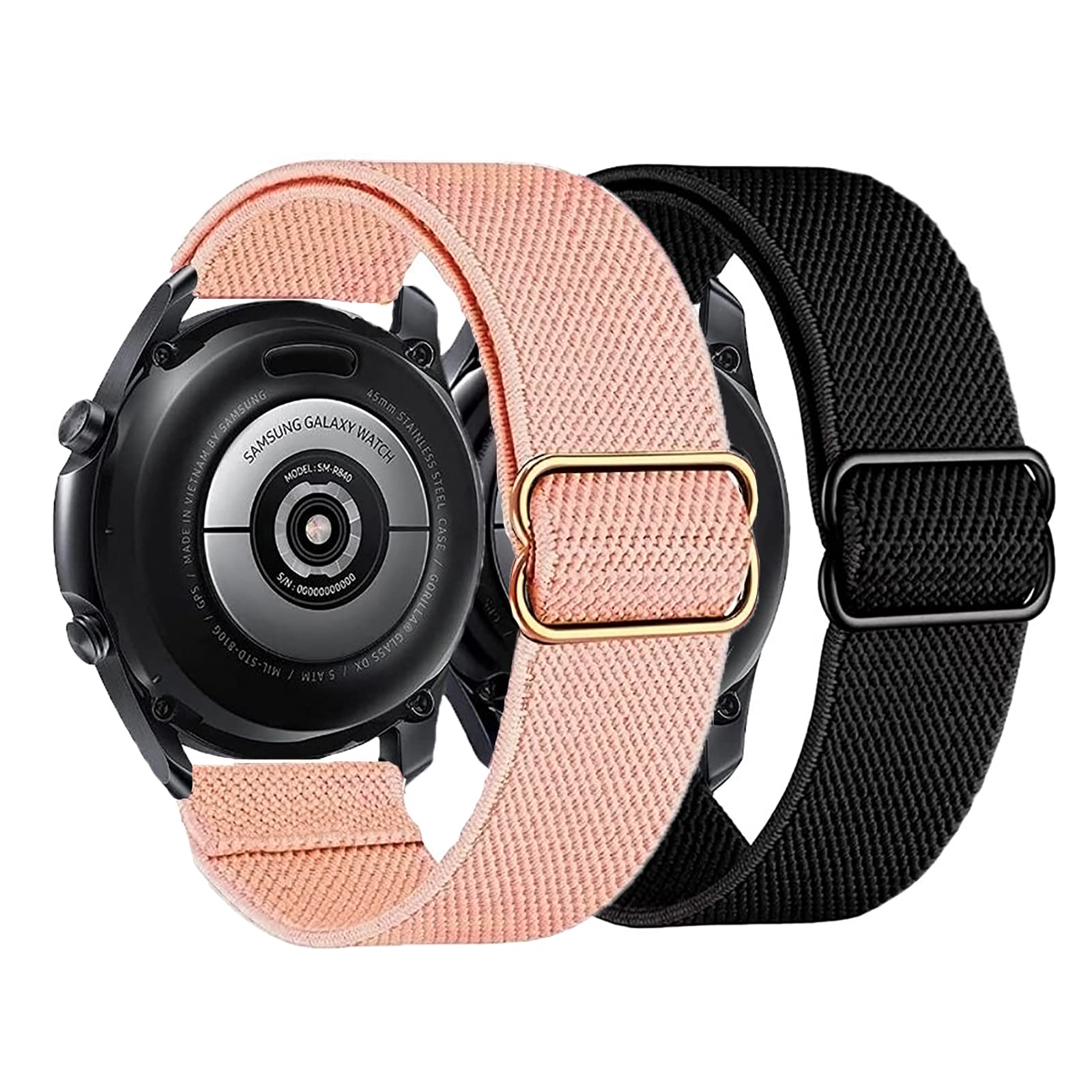 2PACK AHXLL Nylon bands compatible with Galaxy Watch 6/ Galaxy Watch 5 Pro 45mm/ Samsung Galaxy Watch Active 2 44mm 40mm/Galaxy Watch 3 41mm/Galaxy Watch 4 40mm 44mm, 20mm Stretchy Sport Loop