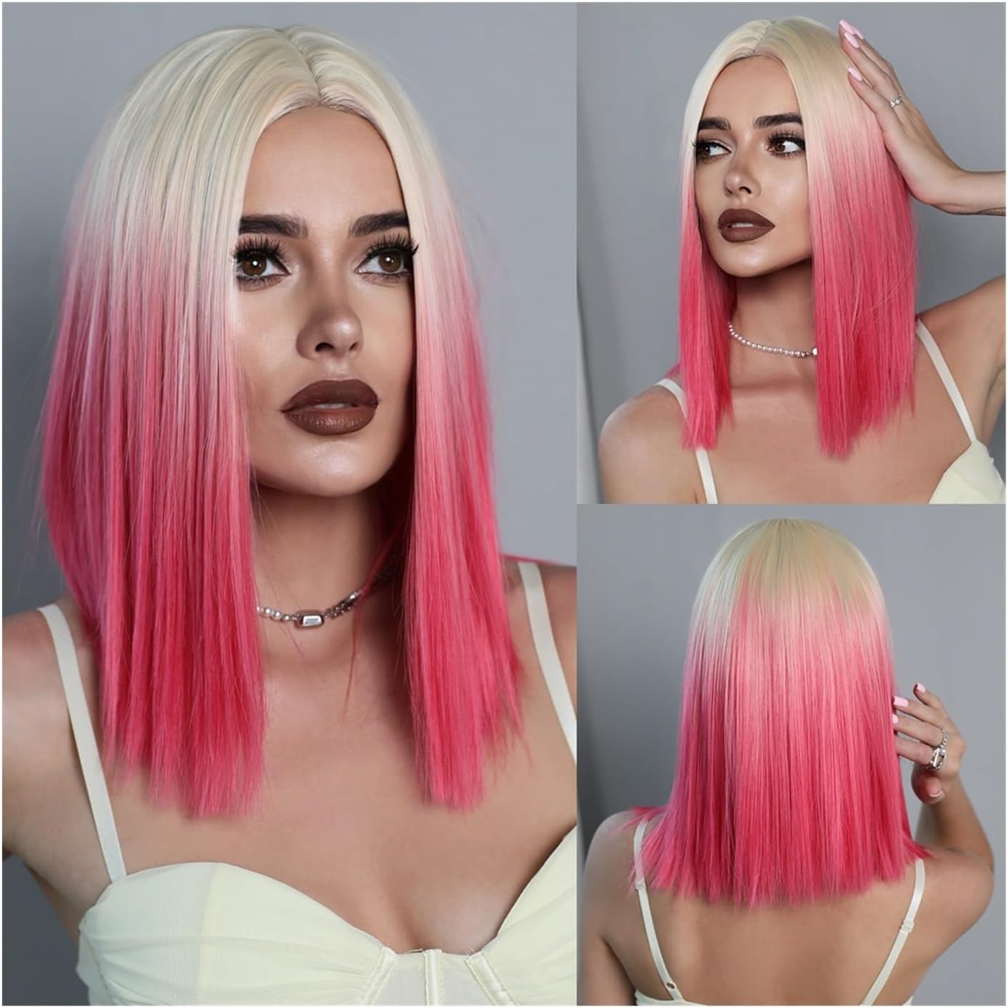 女性のためのウィッグバンズ付き短いボブかつら女性のための合成オンブルウィッグ天然髪の波のかつらコスプレパーティー耐熱性髪のストレート