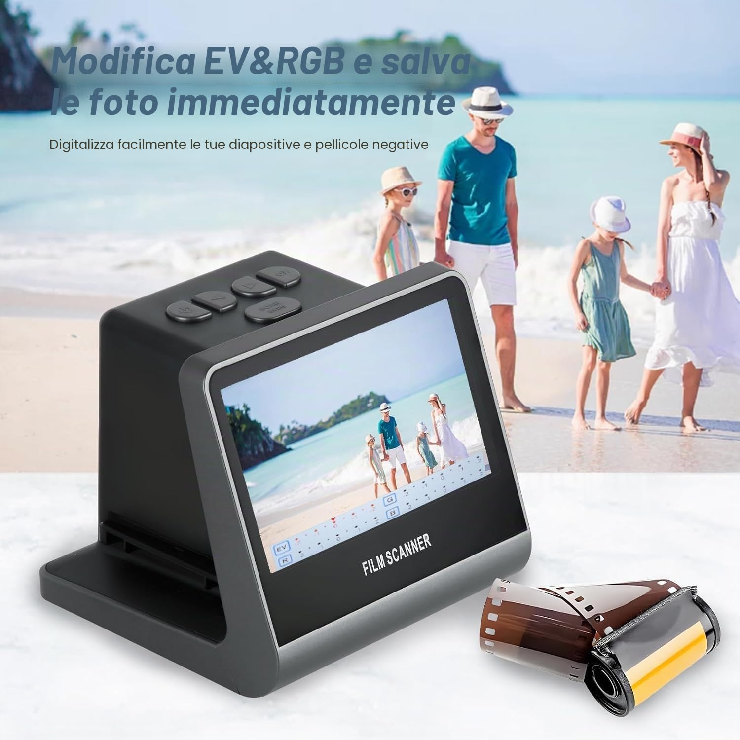 Scanner Diapositive 5" LCD Converti Negativi e Diapositive Colori e Bianco e Nero 35 mm 126 110 JPEG