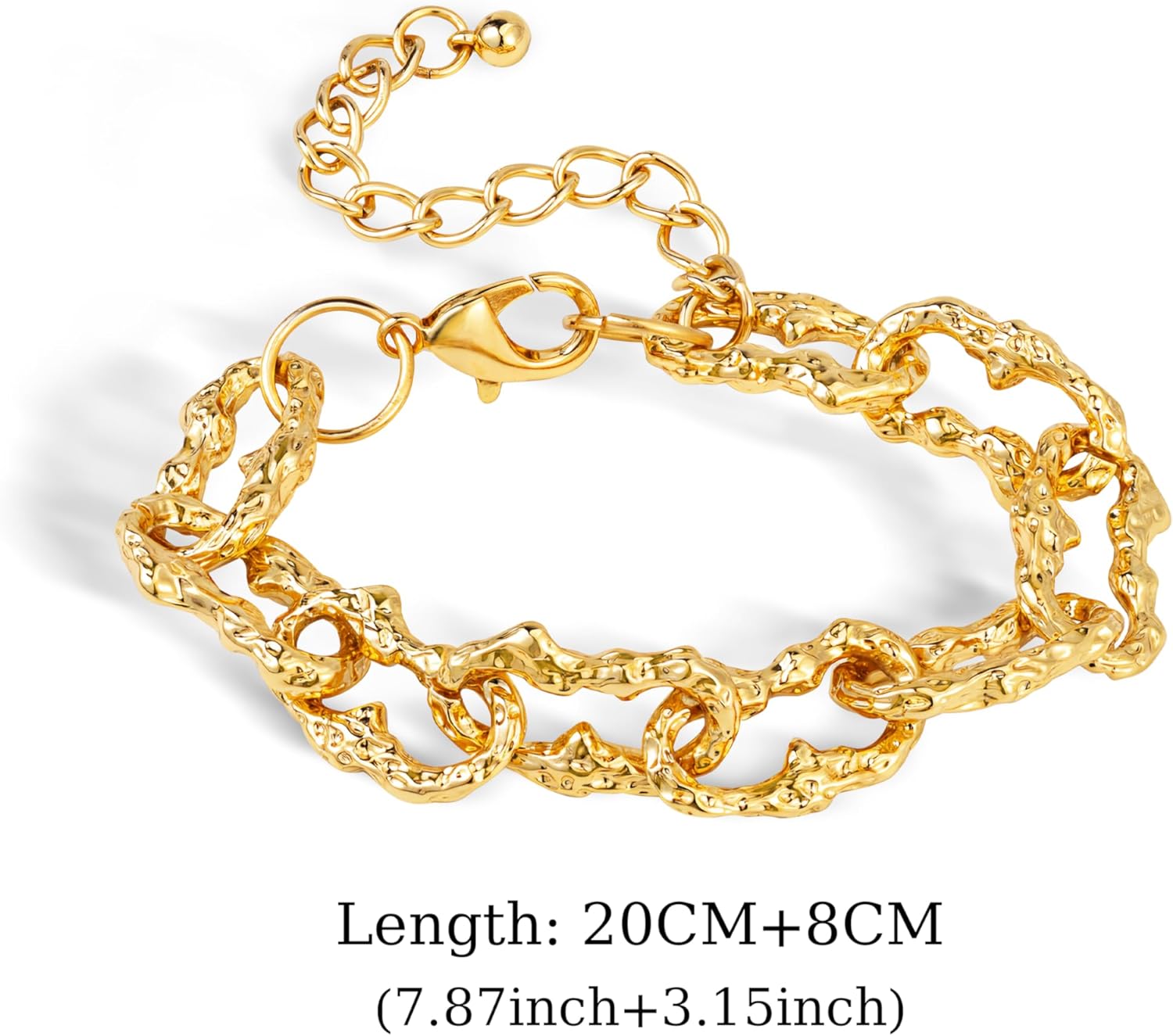 Chunky Gold Chain Bracelet for Women Thick Large Link Chain Bracelets Adjustable Statement Bracelet with Unique Texture 18k Gold Plated - Image 6