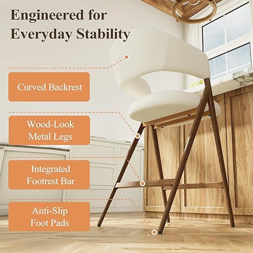 Miniatura 4 de COLAMY Juego de 4 taburetes de bar con respaldo, modernos taburetes tapizados con patas de metal para encimera de cocina, comedor, beige