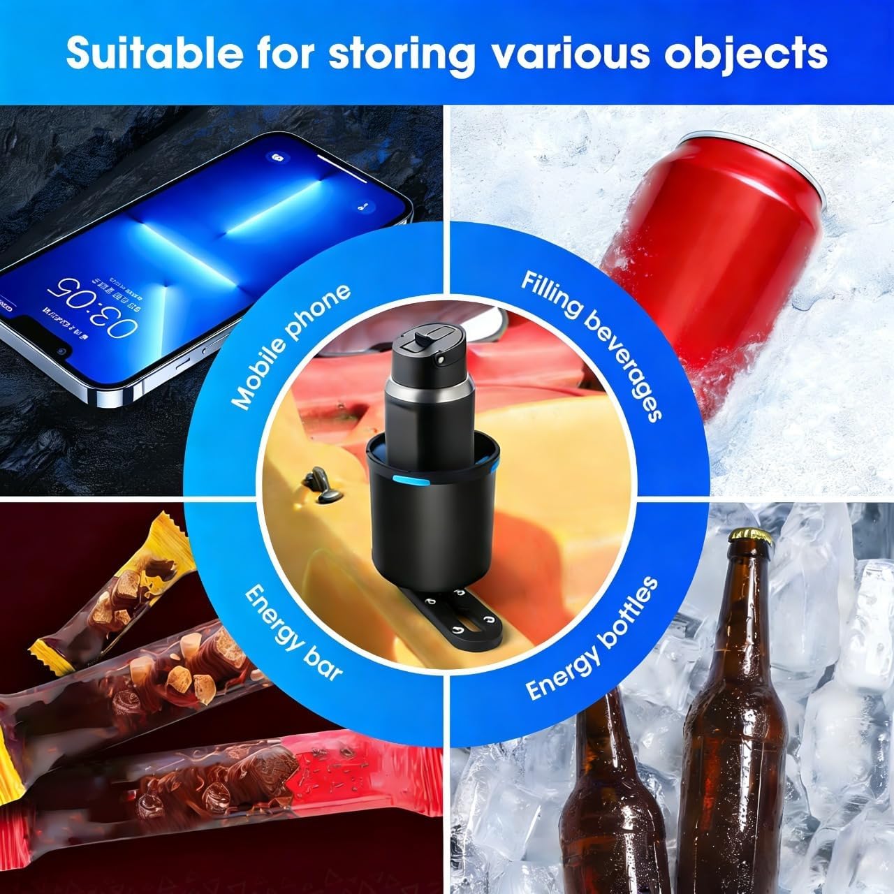 Kayak Cup Holder with Rubber Tabs - Water Bottle Holder for 20-40 Oz Cups, Fishing Tool & Lures Storage, Track Mount Accessories for Kayak Gear