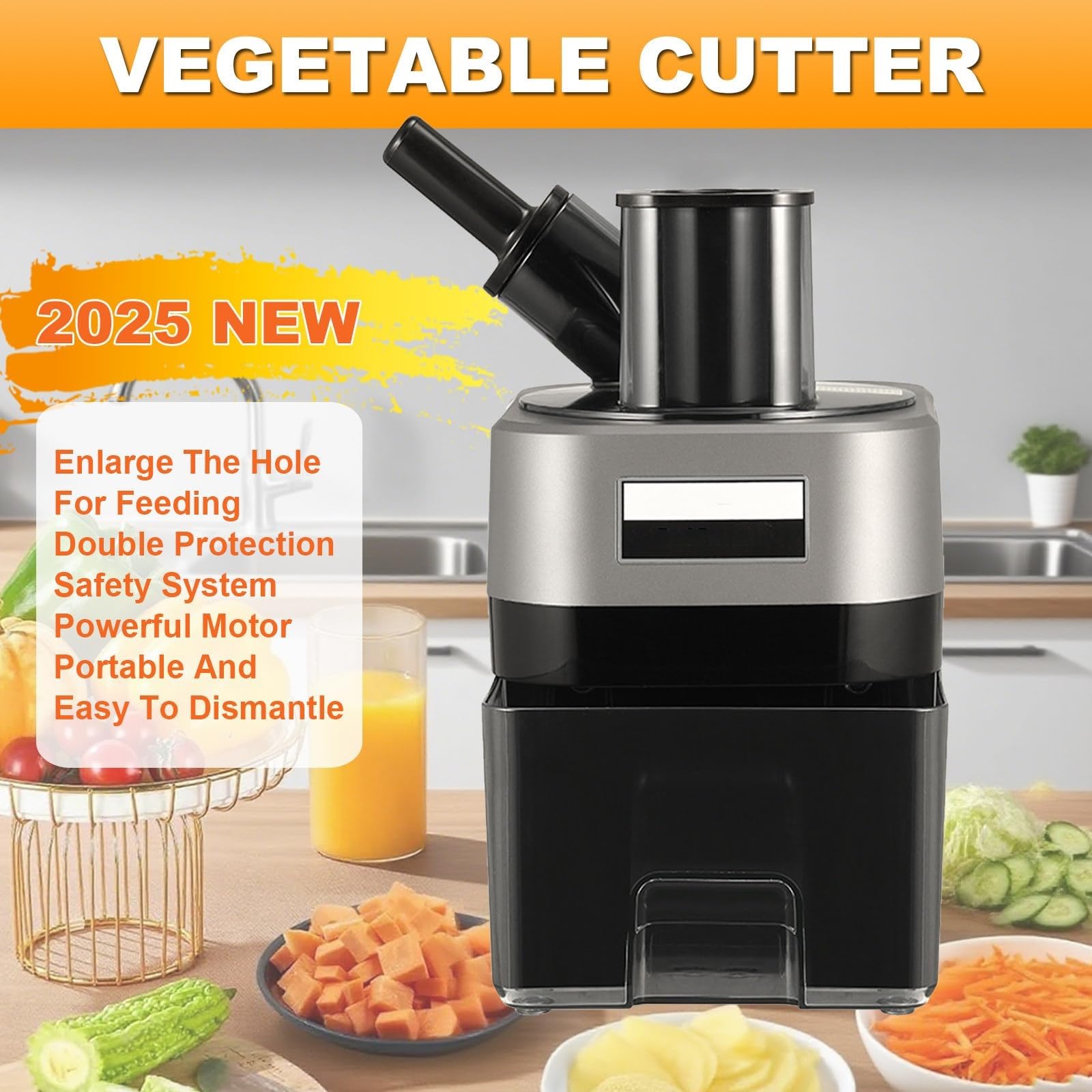 Picadora de Verduras multifunción, picadora eléctrica de Verduras, cortadora automática para rallar cebollas y Cortar Patatas con 4 Cuchillas.