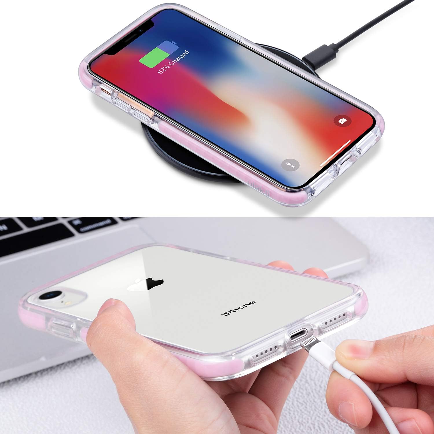 ULAK iPhone XR Case, Slim Fit Hybrid Hard Clear Back with Shock Absorption Bumper, Build in 4 Corners and Side Protection Anti-Scratch Protective Cases for iPhone XR 6.1 inch, Pink