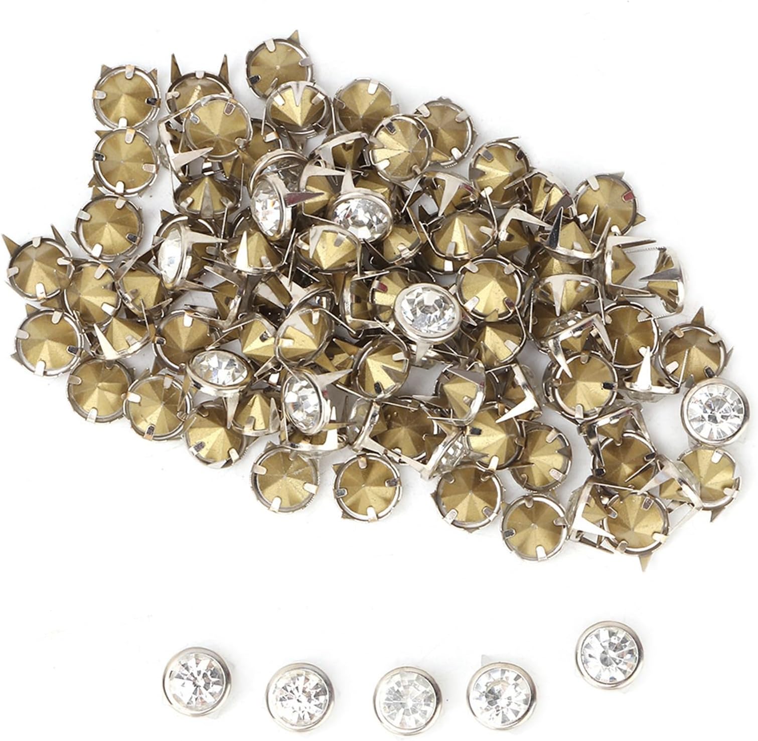 Sorandy Crystal Inlay Rapid Rivets Studs for Leather Craft DIY Decoration, Wear-Resistant 10mm Rivets Spots for Clothes Boxes Bags Shoes, 100pcs Copper Crystal Studs