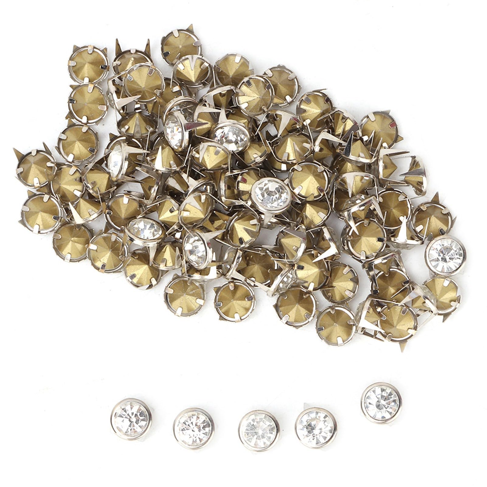Sorandy Crystal Inlay Rapid Rivets Studs for Leather Craft DIY Decoration, Wear-Resistant 10mm Rivets Spots for Clothes Boxes Bags Shoes, 100pcs Copper Crystal Studs