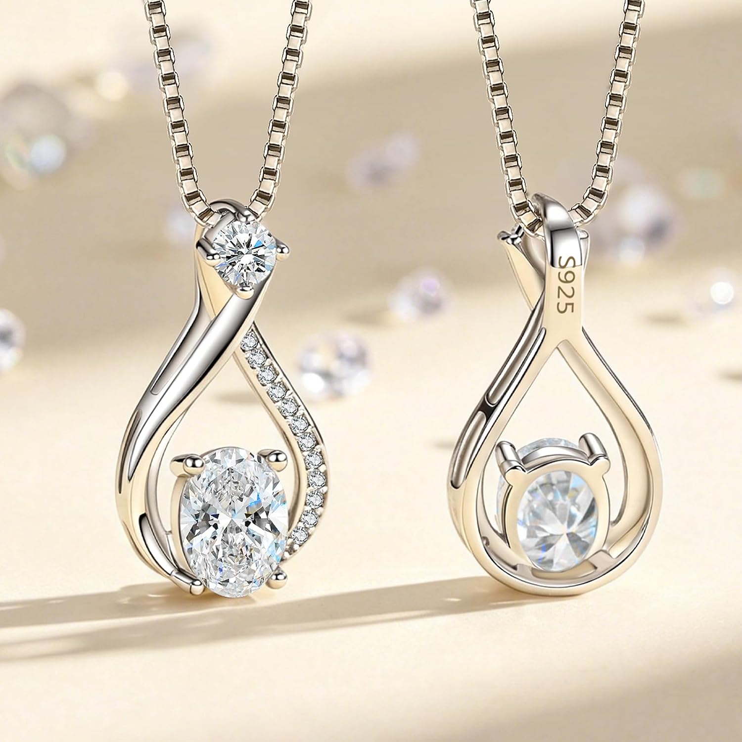 Infinity Moissanite Pendant Necklace for Women, 925 Sterling Silver | 1.5-3 CT Moissanite Necklace for Women – Anniversary or Birthday Jewelry Gifts for Wife, Girlfriend, Sisters or Mom