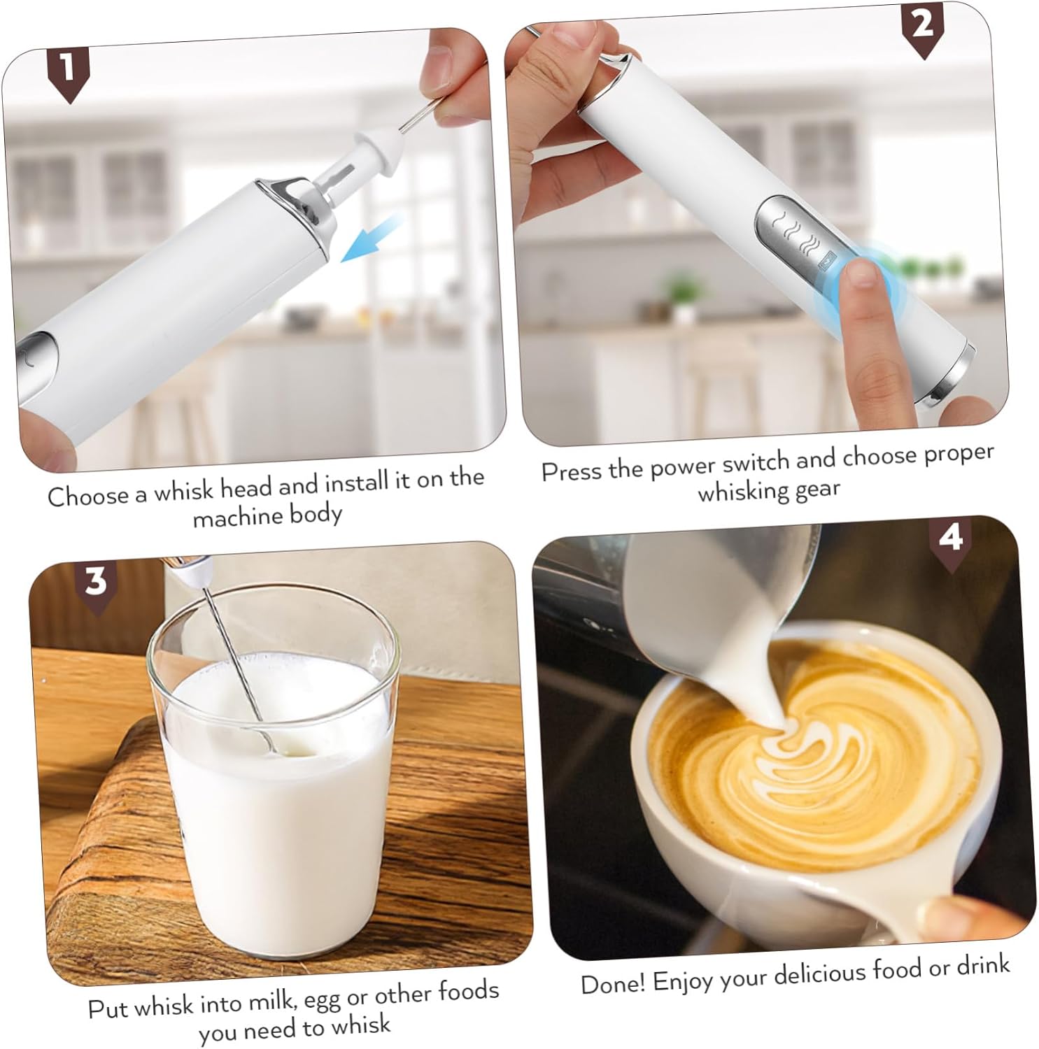 Automatic Coffee Maker Accessory Electric Milk Frother Speeds Egg Beater for Kitchen Portable Stainless Steel