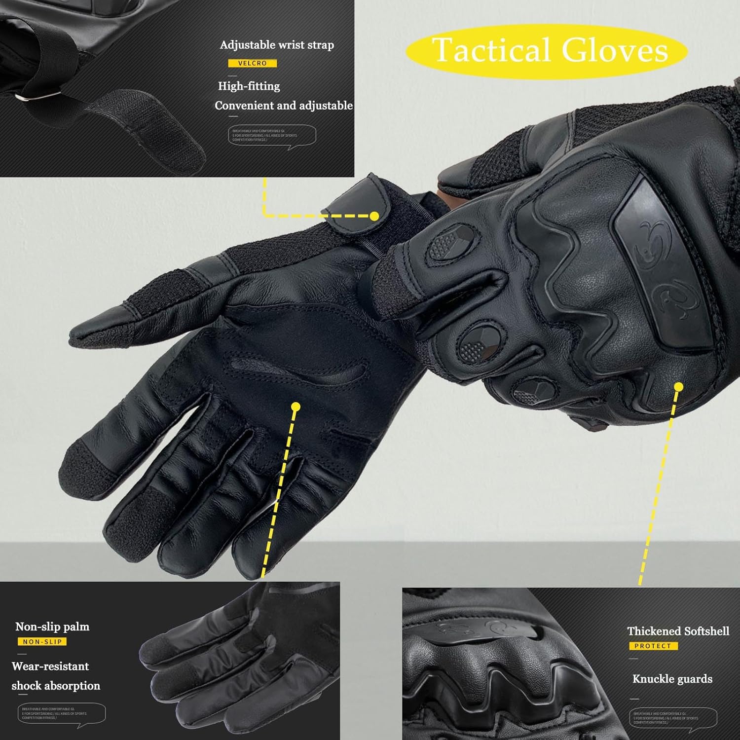 Tactical Gloves for Men Touchscreen Motorcycle Gloves with Hard Shell Leather Palm Padding for Outdoor Sports Motorcycle Cycling Tactical Airsoft Paintball Hunting Hiking Camping Climbing - Image 4