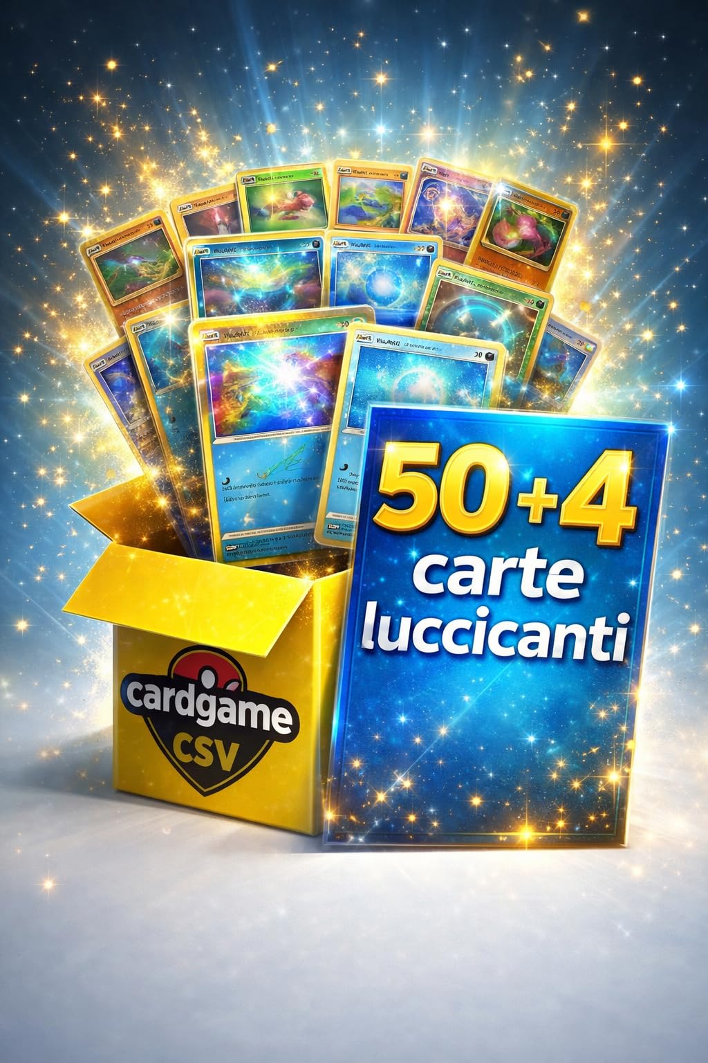 SET HOLO - 50 Carte pok Italiano originali + 4 carte speciali (Luccicanti) in 2 sleeve protettive Zero Doppie