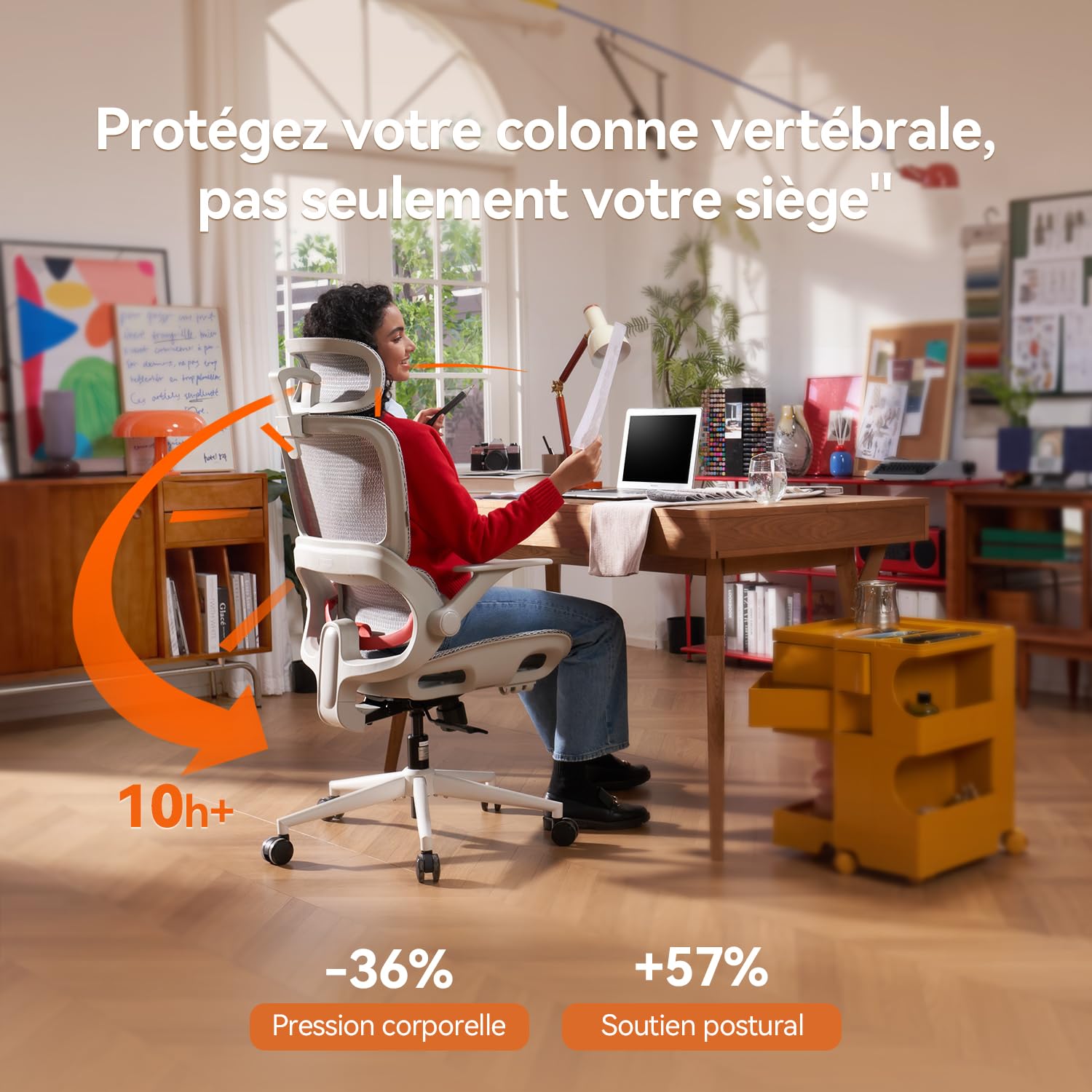 SIHOO B100 Chaise de Bureau Ergonomique Maille Respirante Support Lombaire Inclinaison 90-135° Gris Blanc