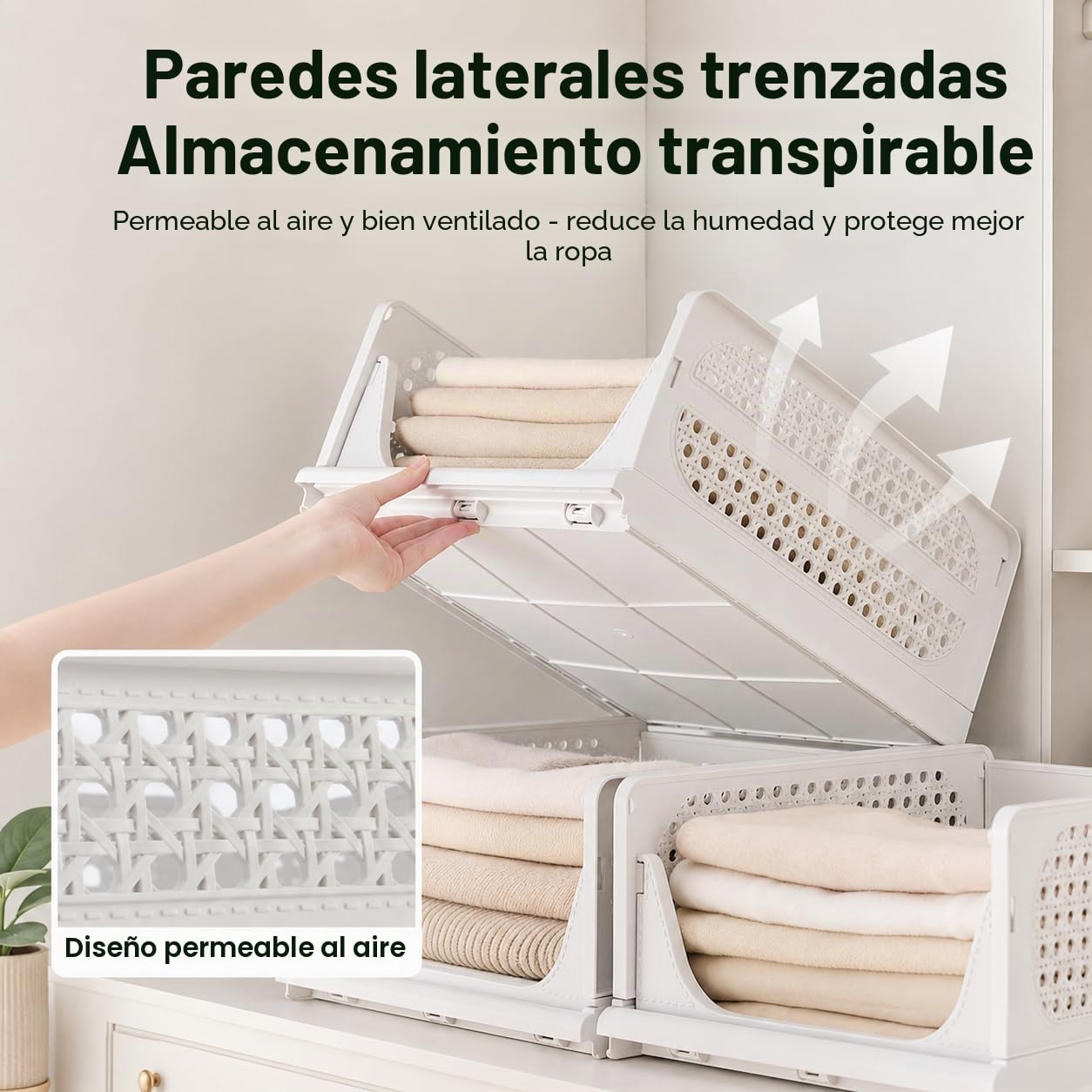 RMAN 3 pcs Cajas Almacenaje Cajones Extraíbles Plástico Blanco | Apilable, Plegable, Para Ropa Cocina Dormitorio Baño, Organizador Armario