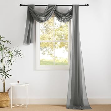 NICETOWN Bed Canopy Scarf Curtains Sheer Textured - Multifunctional Window Topper Scarf Home Decor Voile Valance for Party/Carnival Sold Individually, W60 x L216, Dark Gray