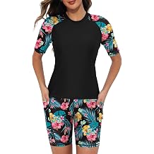Tournesol Womens Two Piece Rash Guard Short Sleeve UPF 50+ Swim Shirts