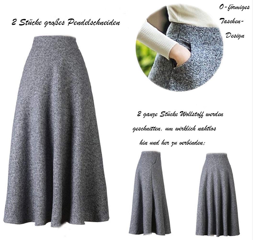 BININBOX Jupe Trapèze en Laine Femme Longue Ligne A Taille Haute Automne Hiver