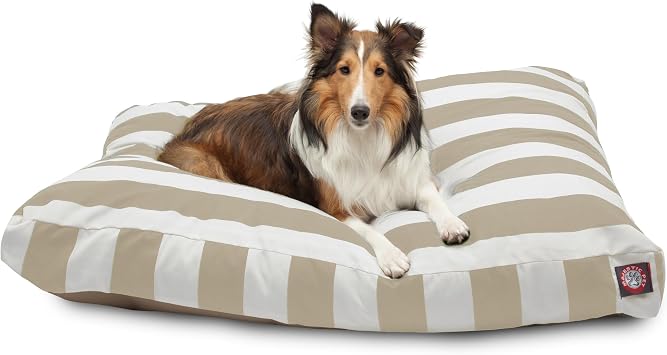 Majestic Pet Stripes Rectangle Dog Bed Washable Non Slip Comfy Pet Bed Dog Crate Bed with Removable Washable Cover Dog Kennel Bed for Sleeping, Polyester Fiber, Large, Sand | Removable & Washable Cover, Heavy-Duty Water Resistant Base, Cozy Comfort for Large Breed Dogs, 44x36x5 In, Stripes