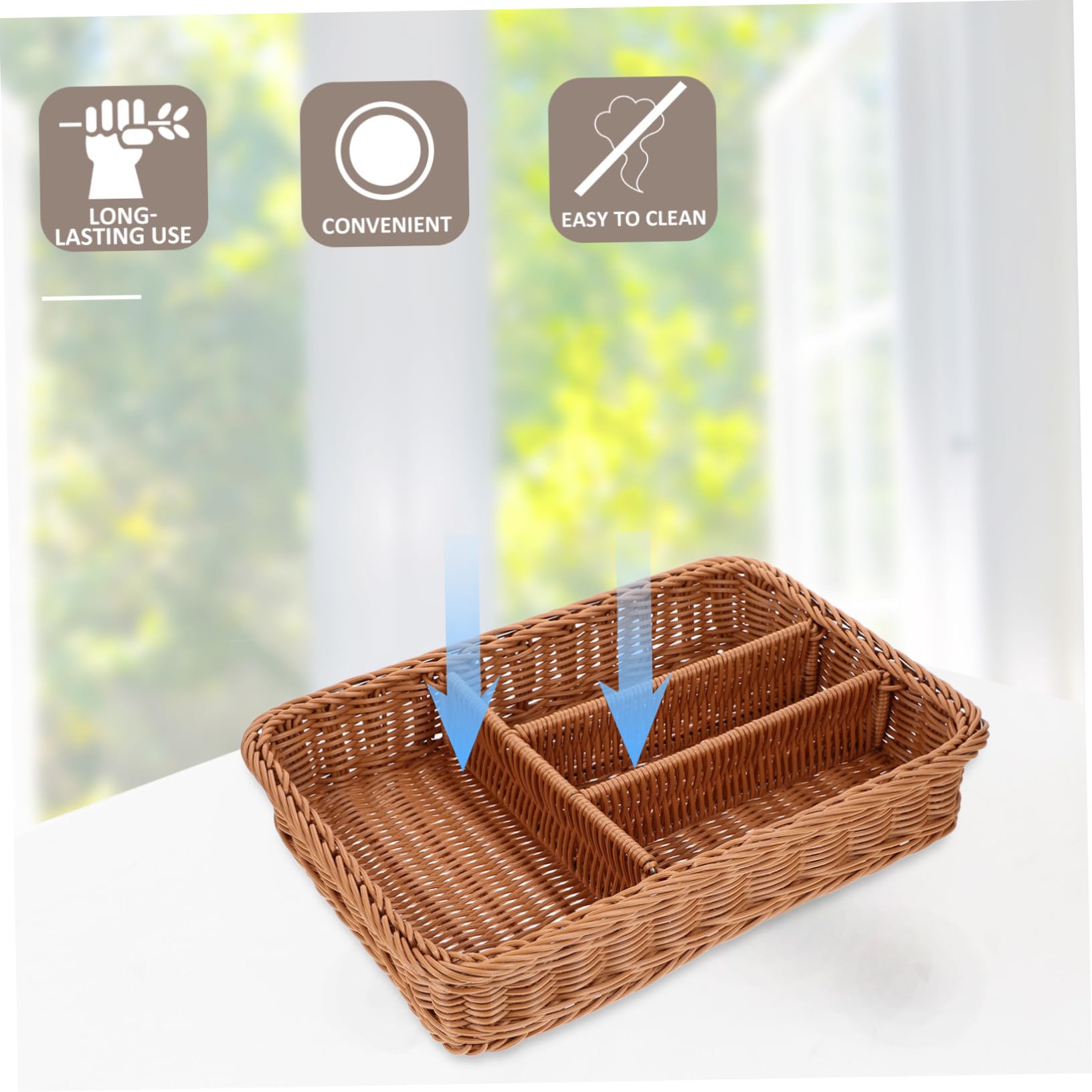 Besteckkorb aus PP mit 4 Fächern, Geflochtenes Rattan Design