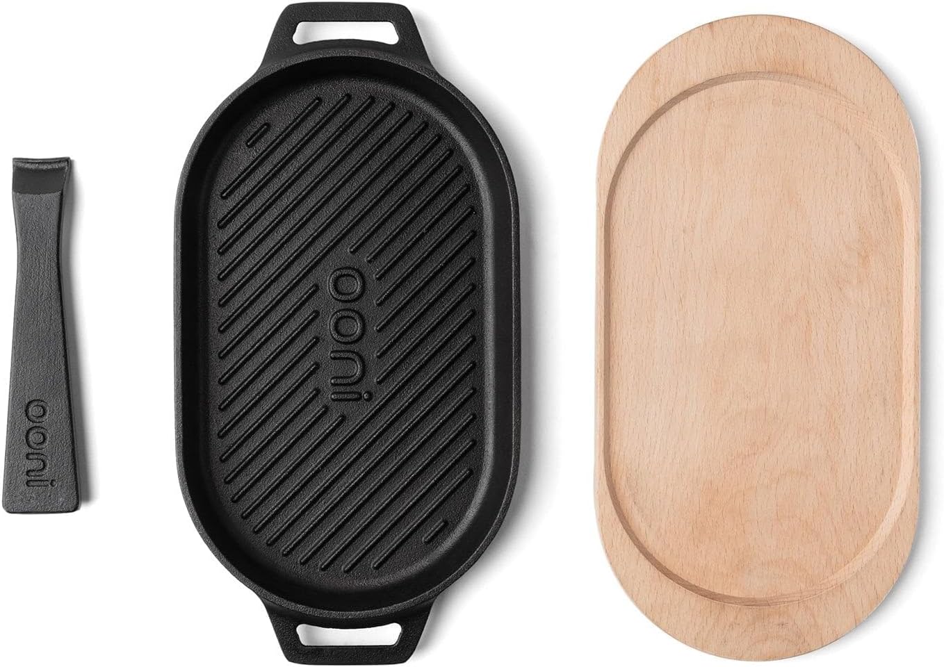 Ooni Cast Iron Grizzler Plate - Griddle Cast Iron Pan - Cast Iron Cookware with Removable Handle - Cast Iron Griddle - Pre-Seasoned Oven Safe