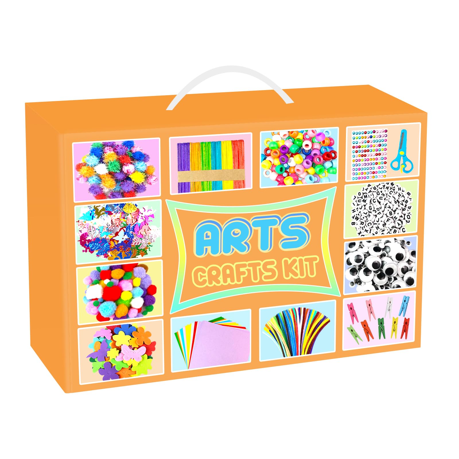 2000 PCS Arts and Crafts Supplies for Kids All-in-1 Craft Kit with Pipe Cleaners Craft Box Set DIY Crafting Supply School Supplies Toys Gifts for Girls Boys Ages 4-6, 6-8, 8-12, Orange