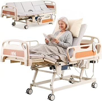 Fully Electric ICU Hospital Bed for Home Use, 18.5"-29" Height Range, Adjustable Medical Bed with Lateral Tilting, One-Button CPR Flat, 550LBS Capacity Standard