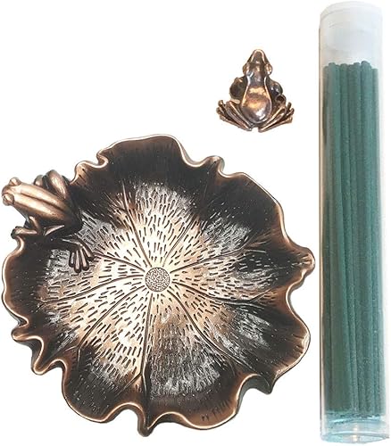 Bronce cobre rojo estilo antiguo flor de loto Lily Pad receptor de cenizas quemador de incienso, placa de meditación budista Zen Buddha Decoración