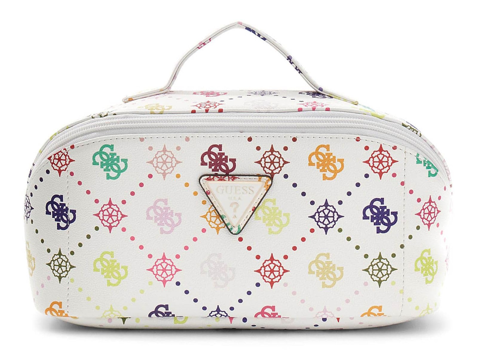 GUESS Kosmetiktasche Silia LRG Cosmetic Travel Bag Multi Logo weiß