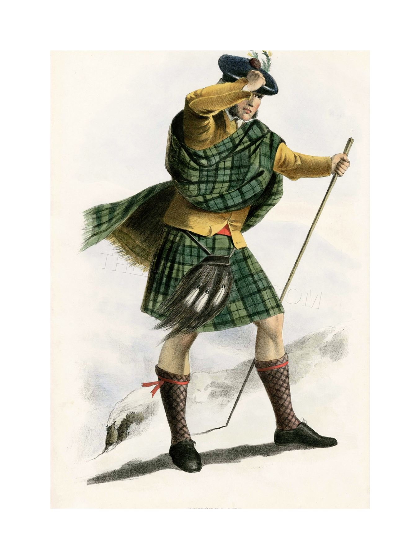 Wee Blue Coo Painting Highland Clan Scotland Tartan Sutherland Wall Art Print