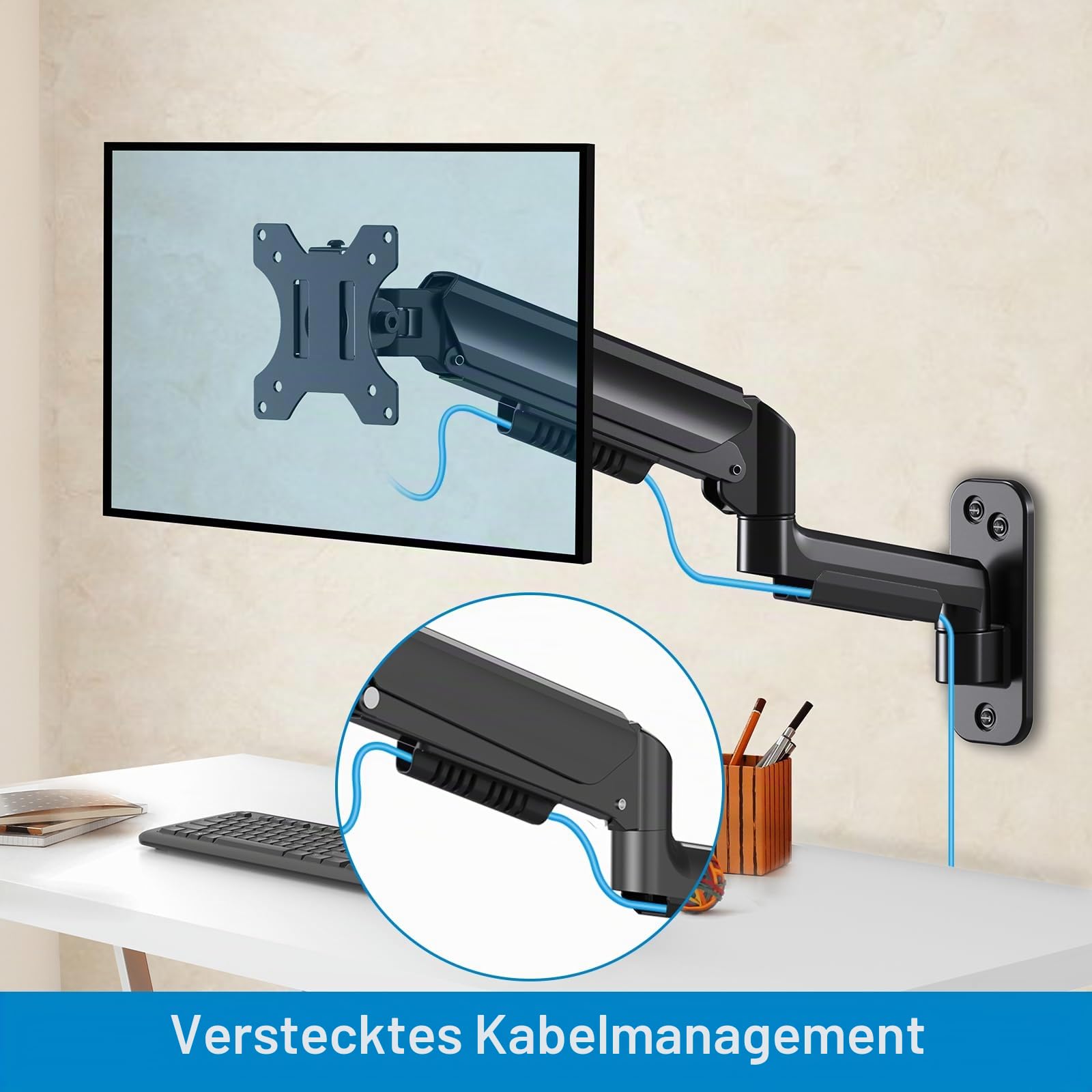 HUANUO Monitor Wandhalterung für 17-32 Zoll LED/LCD/TV Bildschirm, Monitor Halterung Wand, Monitor Arm Wall Mount mit 360° Drehbar Arm, VESA 75mm 100mm Gaming