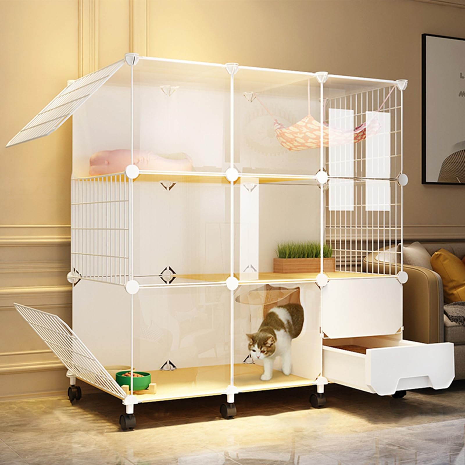 Enclos pour chats à monter soi-même amovible avec plateformes de saut de 107 cm