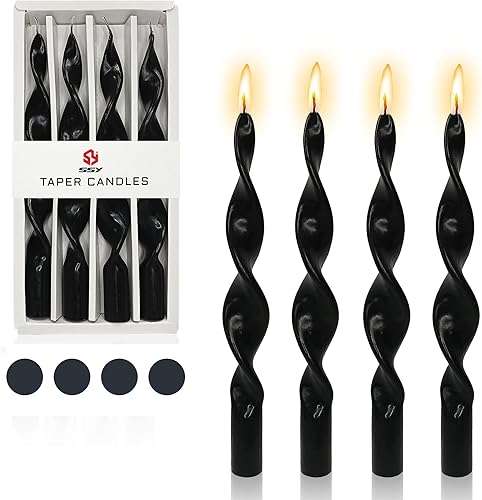 Twirl - Velas cónicas negras Vela flexible de 10 pulgadas, velas largas cónicas trenzadas para decoración del hogar, bodas, regalos (17D4PC-negro)