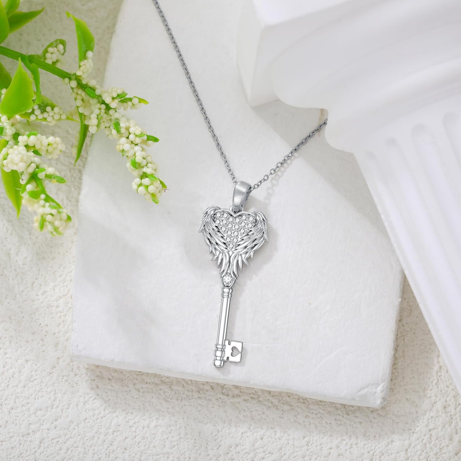 LONAGO Heart Wing Key Necklace Heart Key Pendant Neklace with Wings Jewelry Gift for Women - Image 3