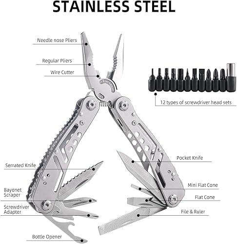 Miniatura 2 de Multiherramienta de bolsillo 24 en 1 con cuchillo, alicates, destornillador y alicates de punta de aguja, pelacables, kit de herramientas