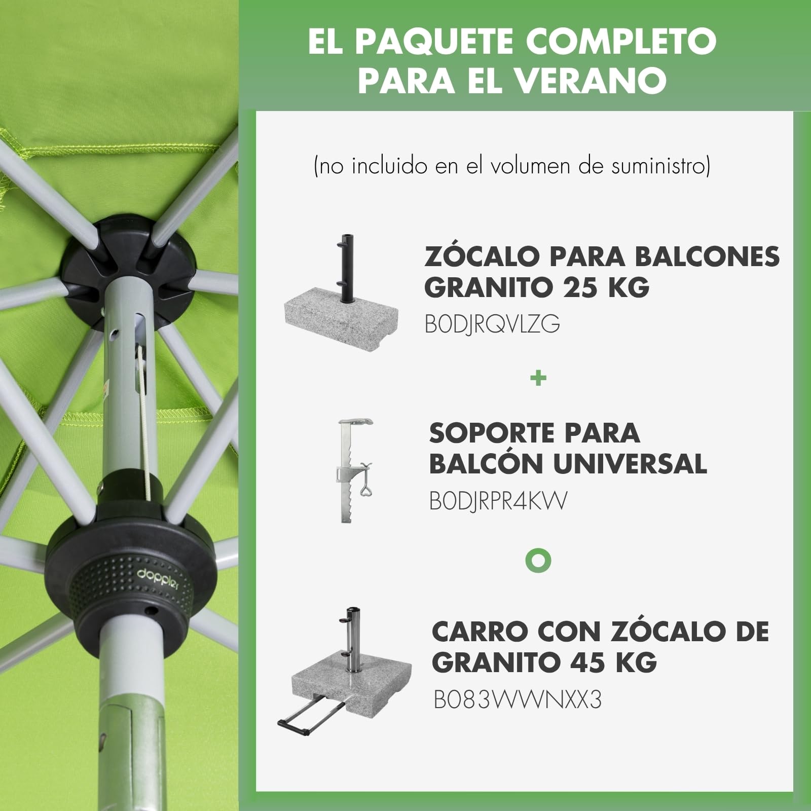 Doppler Sombrilla de jardín Active Auto Tilt Ø 210 cm: manivela con inclinación automática, plegable, protección UV FPS 50+, poliéster resistente a la intemperie, estructura de acero en color plata